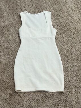 Zara White Sleeveless Square-Neck Mini Dress